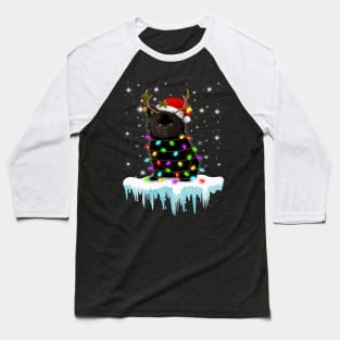 Pomeranian Reindeer Wear Santa Hat Chrismas Light Baseball T-Shirt